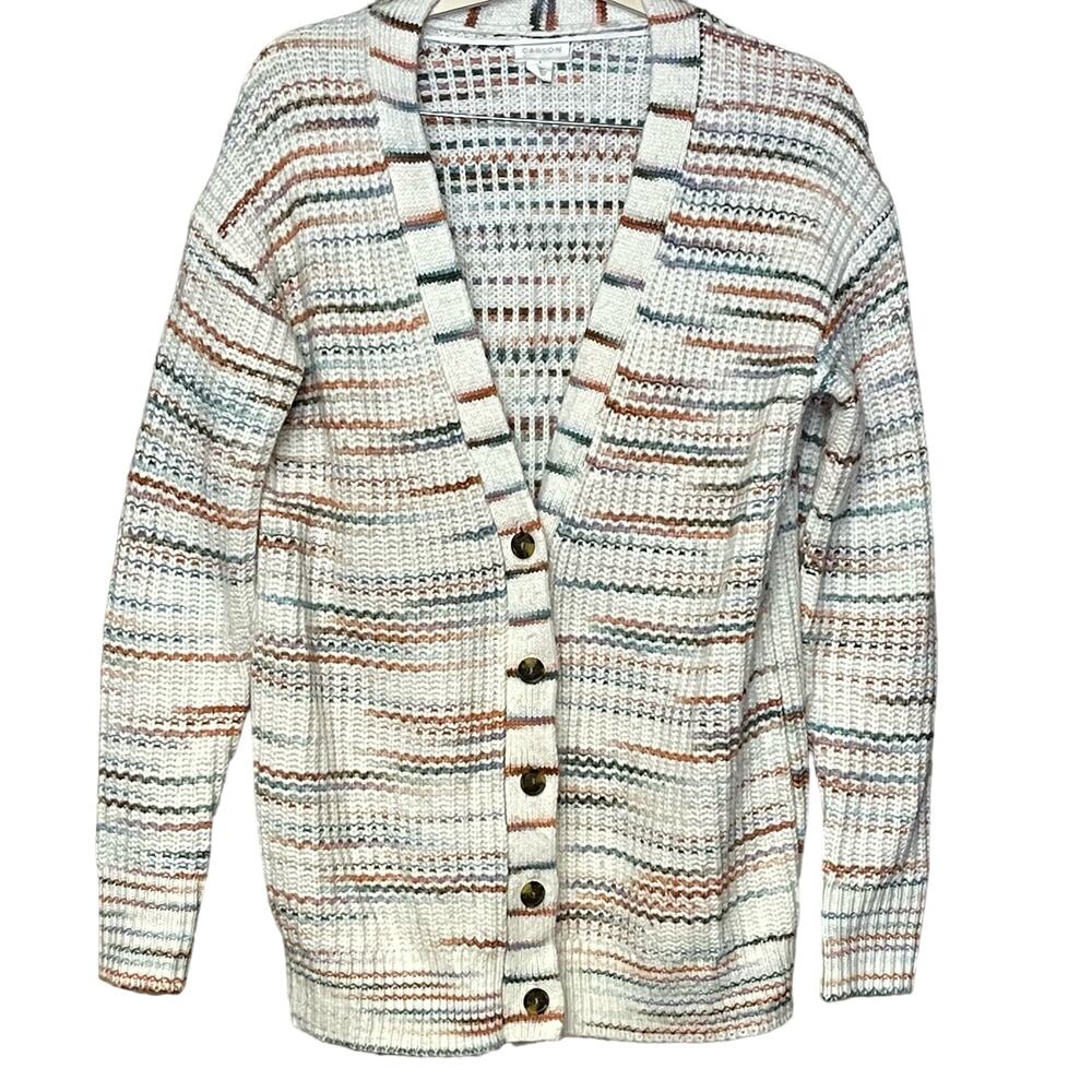 CASLON white multicolor cardigan sweater chunky grandpacore heavy warm size S